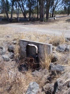 Water flows under the iron bridge and enters the original channel here.